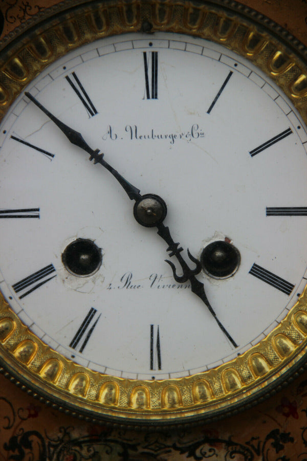 Antique French parisian mantel clock putti angel portrait scene floral decor