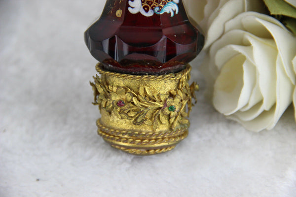 RARE Antique victorian Facet ruby red Glass enamel Staircase finial Louis XVI