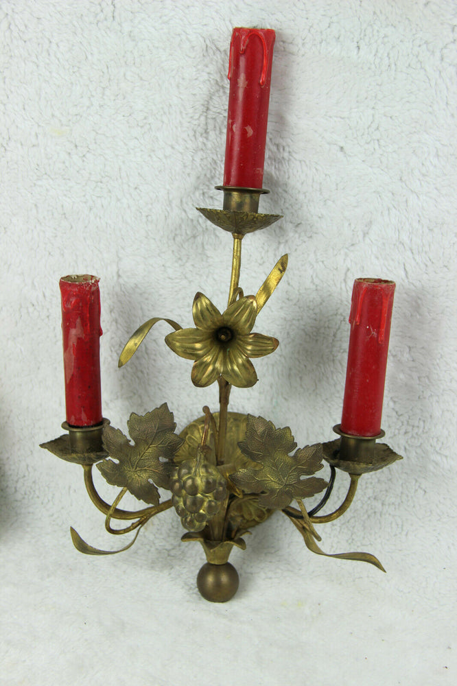 Antique Religious church wall light brass metal lily flowers