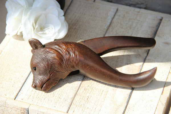 Antique hand Black forest wood carved swiss bear statue nut cracker