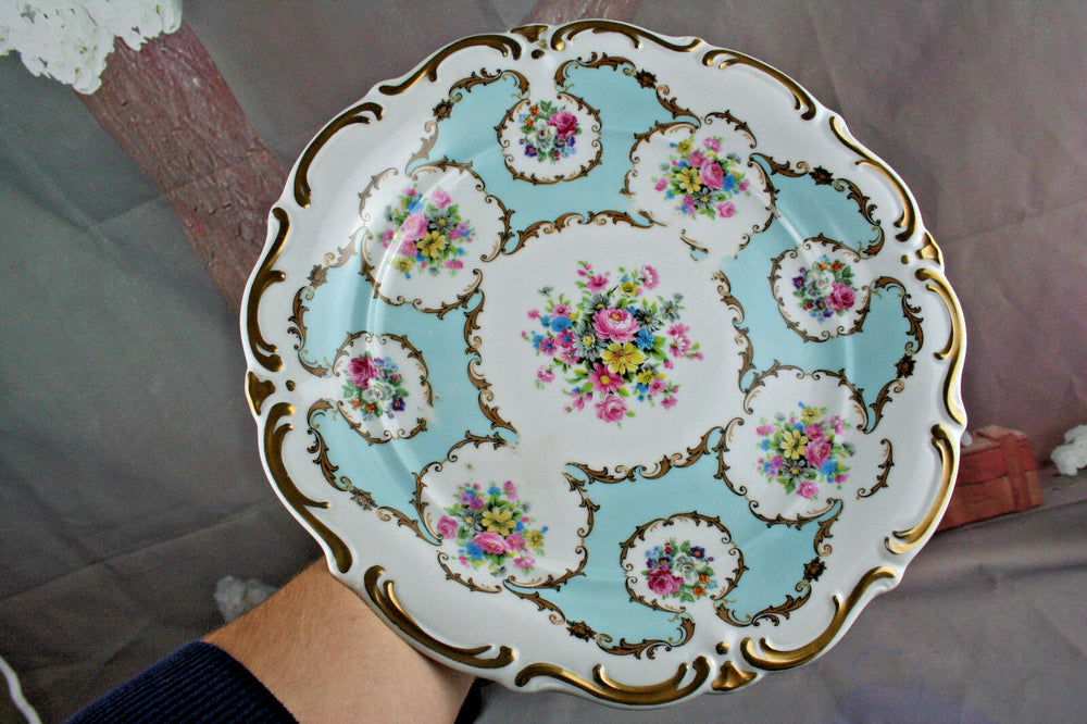 XL French porcelain plate floral decor marked made in Limoges 1930's