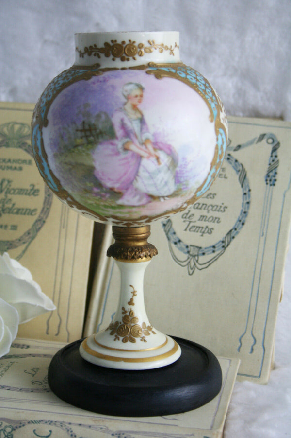 SEVRES porcelain marked Vase on wood base France 19th c romantic victorian