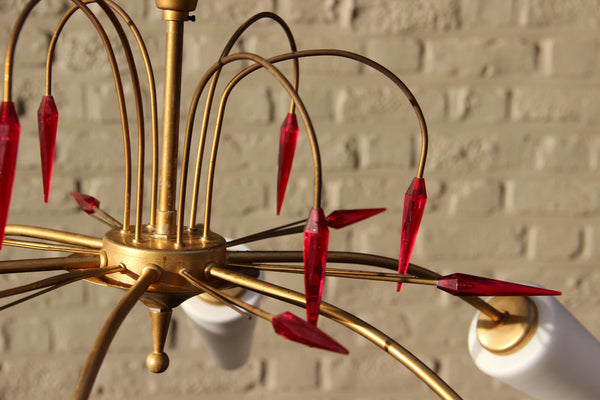 Retro Rockabilly sputnik 1970 Chandelier pendant opaline shades  maison arlus