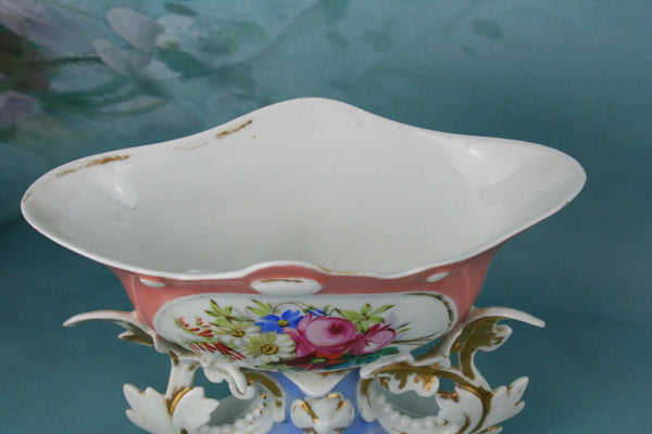 Antique French Biscuit porcelain Coupe  center piece vieux paris flowers