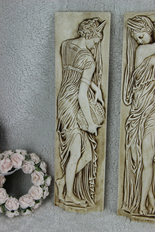 Set 4 Antique French plaster Caryatid roman lady Wall plaques panels relief