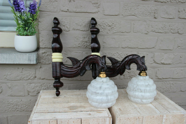 PAIR art deco neo gothic chimaera dragon castle wood sconces wall lights