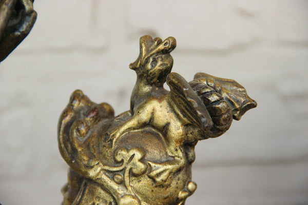 Antique PAIR French Terracotta Warrior knights lion heads statue figurines 1900