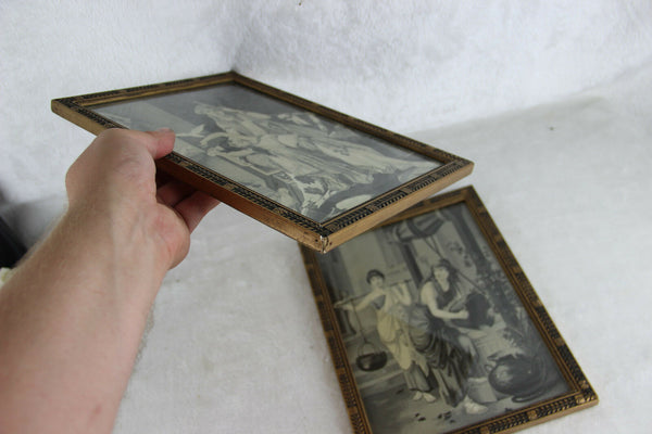 Antique PAIR Framed art deco Fine Art Tapestry oriental ladies Wall plaques