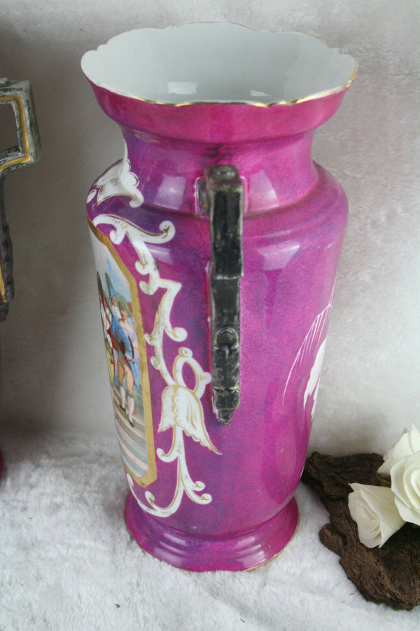 Antique PAIR Elite porcelain Limoges marked Vases Napoleon scenes