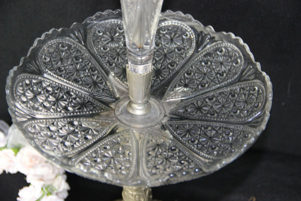 Antique French spelter glass cut Centerpiece 2 tier presentation tray