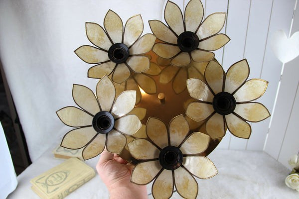 Retro Boulanger mark mid century mother pearl Chandelier pendant gold gilt 1970
