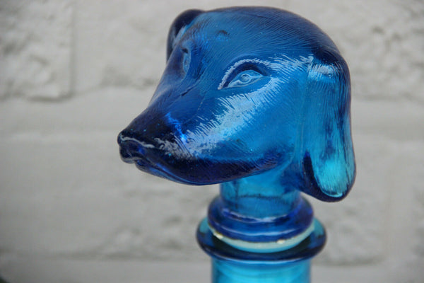 Vintage italian empoli glass decanter 1970 blue coloured dachshund dog decanter