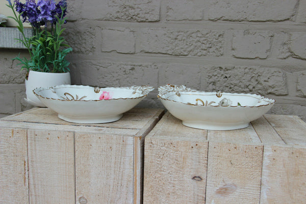 PAIR antique vieux paris old porcelain floral hand paint OYSTER plates