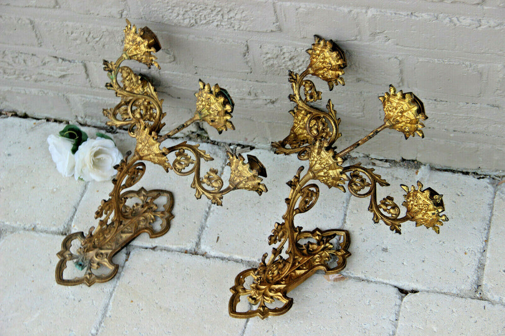 PAIR antique neo gothic Church Wall candlelabras candle holder sconces religious
