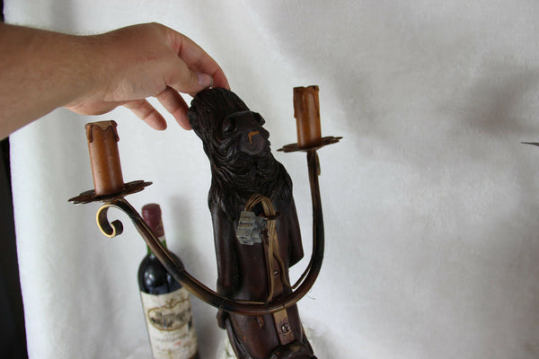 PAIR Vtg french art nouveau naked lady Caryatid Wall lights sconces wood patina