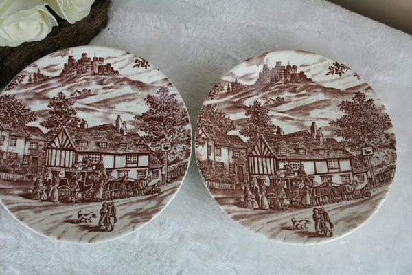 PAIR english staffordshire pocelain transferware cute plates 1970's