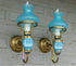 PAIR French vintage opaline Blue glass  turquoise Wall lights sconces romantic