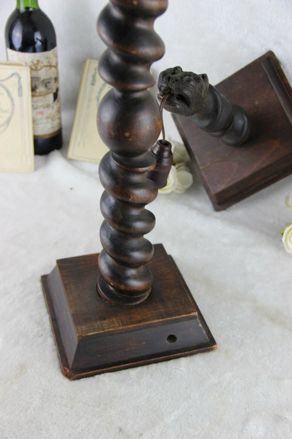 SET RARE gothic Castle Wood black forest barley twist lion sconces wall lights