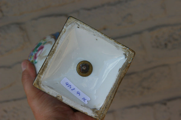 Antique PAIR French vieux paris pastel blue hand paint floral decor Vases