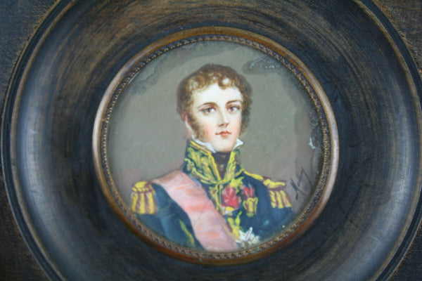 French 1950's miniature portrait officer Soldier signed military