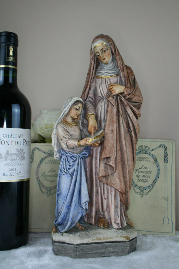 Antique French stoneware Saint Anna Mary child religious figurine church