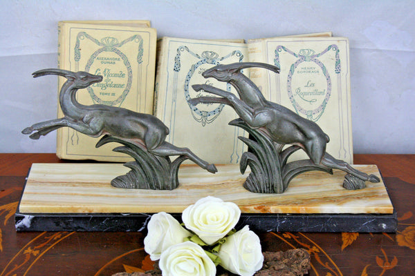ART DECO French 1930 Deer Hunting spelter marble base statue sculpture