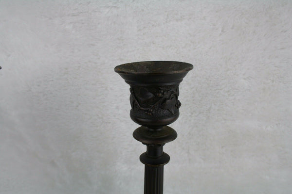 Antique PAIR 19th c French Bronze Salamander Candle holders