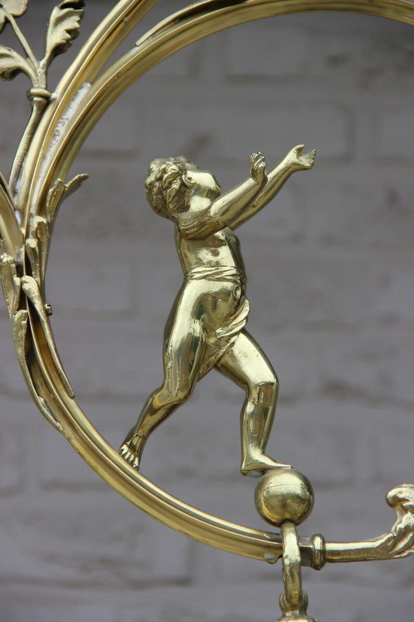 Gorgeous French bronze putti angel 4 arm chandelier pendant lamp shades n1