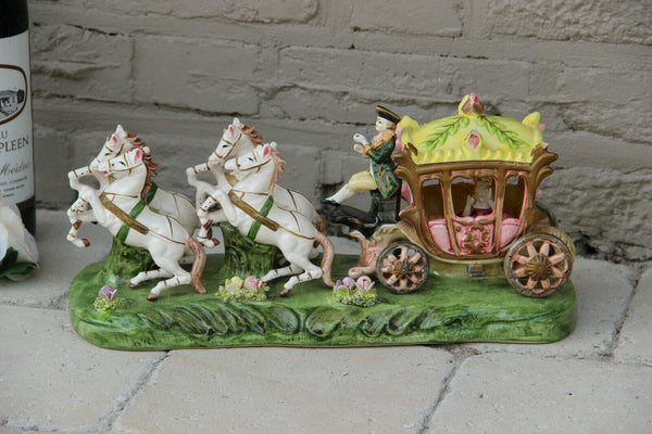 Vintage French porcelain Statue Coach carriage princess horses 1960