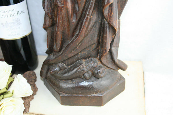 18th/19th HUGE XXL Antique French Wood oak carved MAdonna statue church
