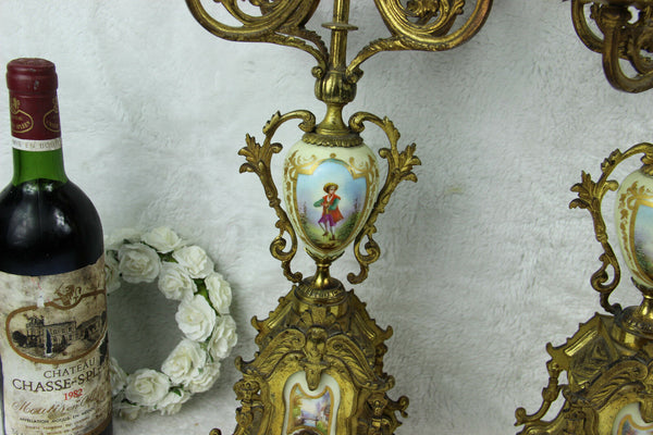Antique French Candelabras candle holders porcelain plaques portraits