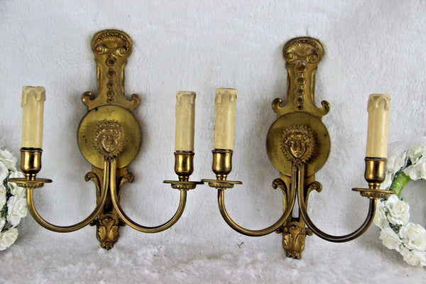 PAIR bronze empire head portrait wall sconces lights France antique