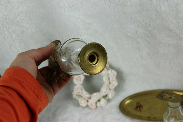 Antique Church altar Glass Cruet Communion Wine set art nouveau