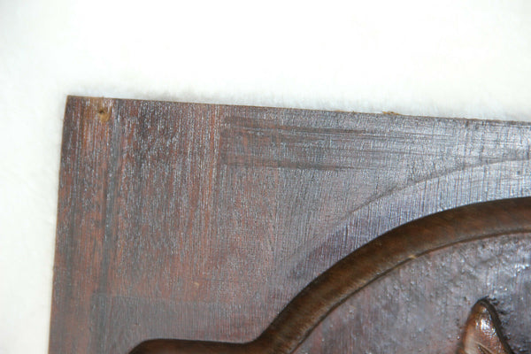 PAIR antique Black Forest wood carved hunting cabinet door panels bird no1