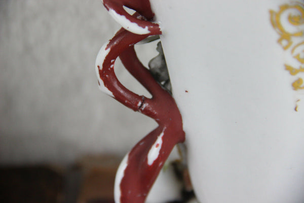 PAIR French vieux paris porcelain Vases Grape clusters floral decor 1920