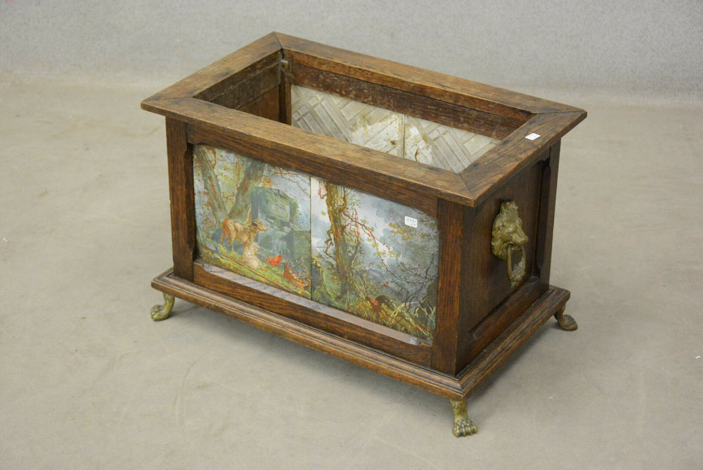 XL Minton Faience marked Tiles landscape animals scene jardiniere planter wood