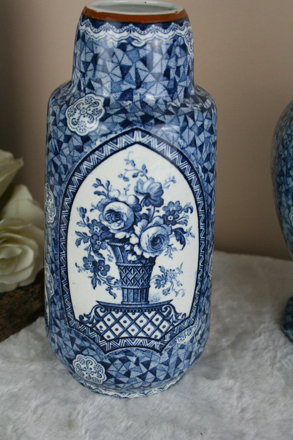 SET 3 Antique Royal bonn Blue white flamand decor nature theme Vases marked