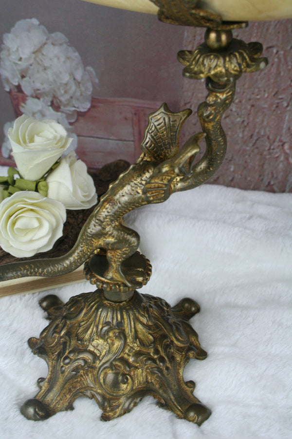 PAIR antique Cornucopia horn Gothic dragon chimaera with eagle on top rare