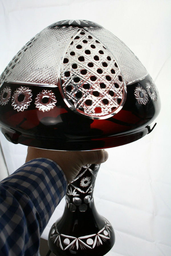 Rare Bohemian brown Cut clear glass crystal mushroom lamp 50's