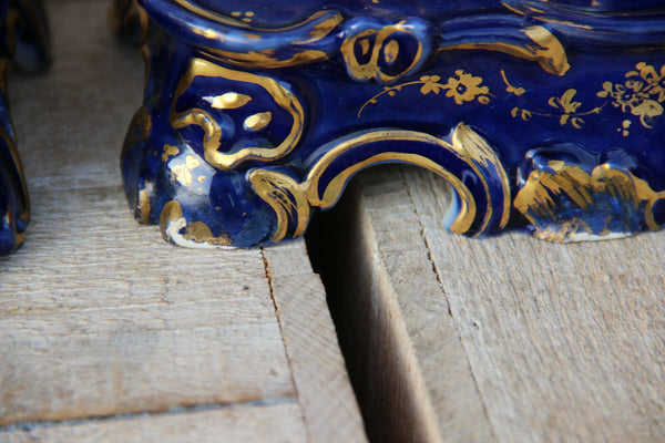 Antique french pair Vieux paris porcelain floral  eagle head bird attr j petit