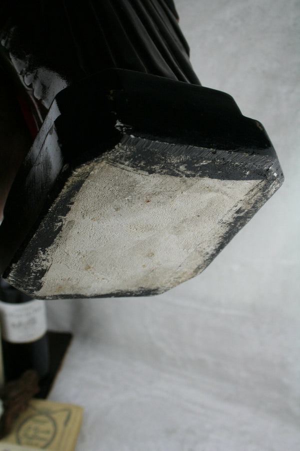 Antique XL French Madonna with child angel cherubs plaster polychrome statue