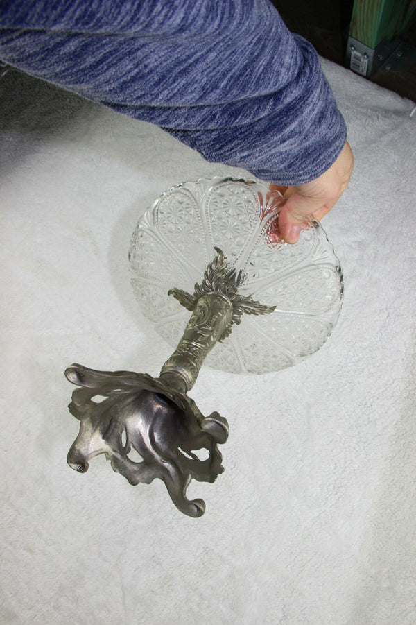 Antique French spelter glass cut Centerpiece 2 tier presentation tray