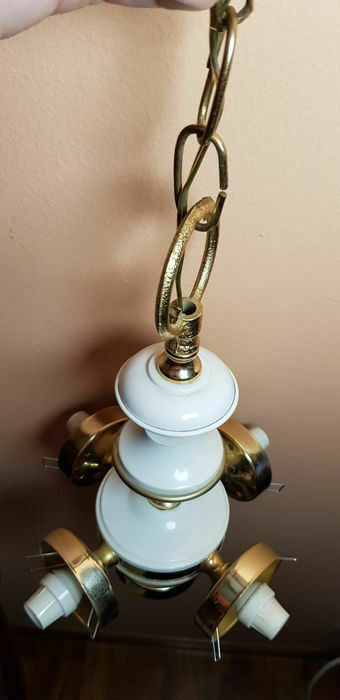 Vintage French 1970 opaline glass globe sputnik retro chandelier pendant