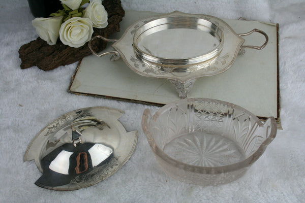 Antique victorian Butter dish glass superior silver plate co usa