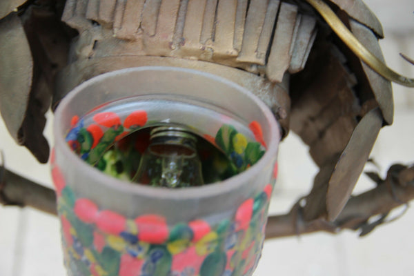 Unusual Rare Copper Parrot Bird glass figurine chandelier lamp French 1950's