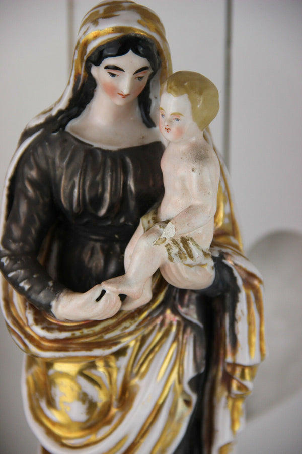 Rare Antique Religious top Vieux paris porcelain madonna MAry Statue figurine