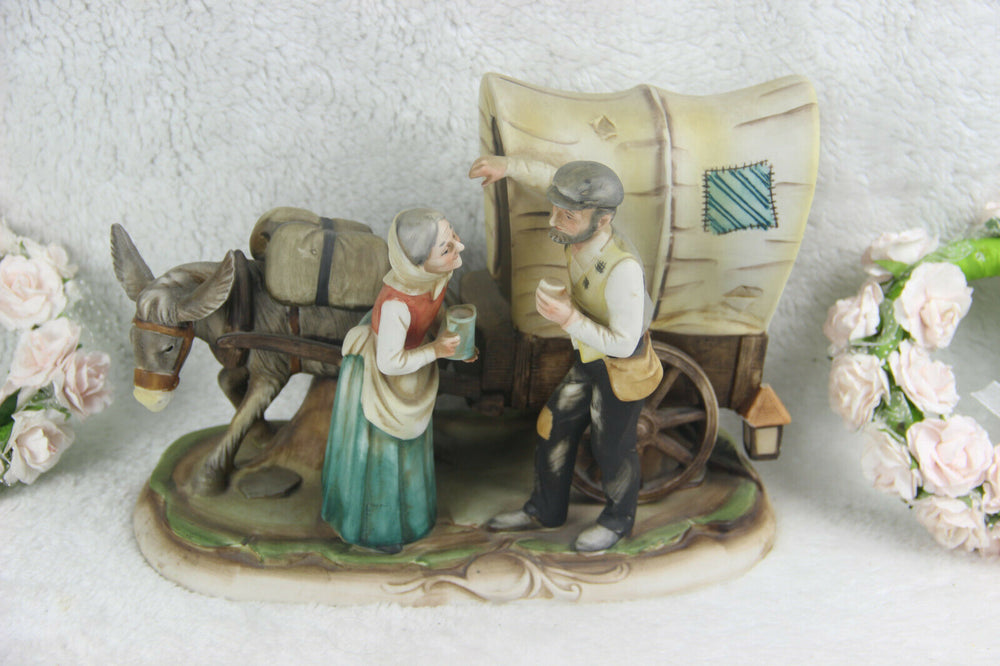 Italian vintage capodimonte porcelain figurine group donkey coach