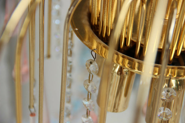 Vintage italian Mid century Murano drops pink clear glass Chandelier 1970 n1