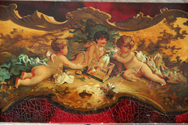 Antique 19thc German paper mache putti cherubs writing box set rare