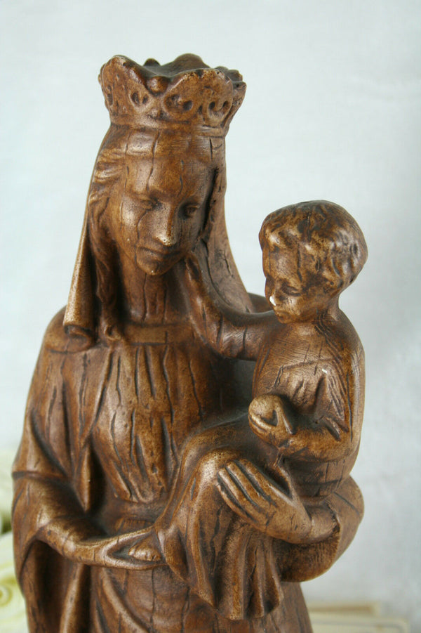 Antique Flanders plaster chalkware Virgin Mary Child lion Religious